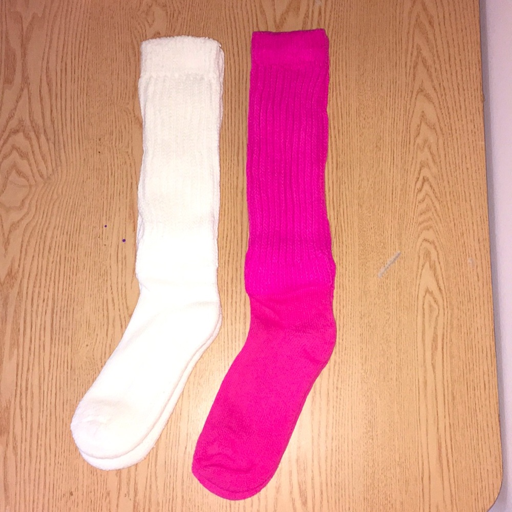 NEW 2 HOOTERS PEAVEY XL LENGTH SCRUNCHIE SOCKS WHITE & PINK ONE SIZE